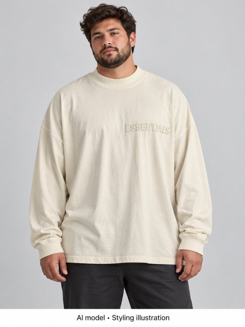 Fear of God ESSENTIALS Cream XXL Long Sleeve Mock Neck Logo Shirt